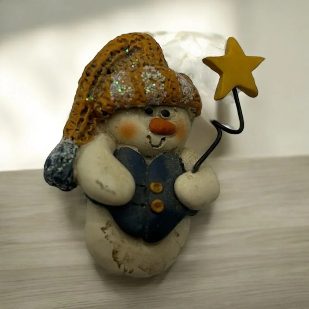 Vintage Happy Holidays Snowman Pin Brooch Sparkle Hat Vest